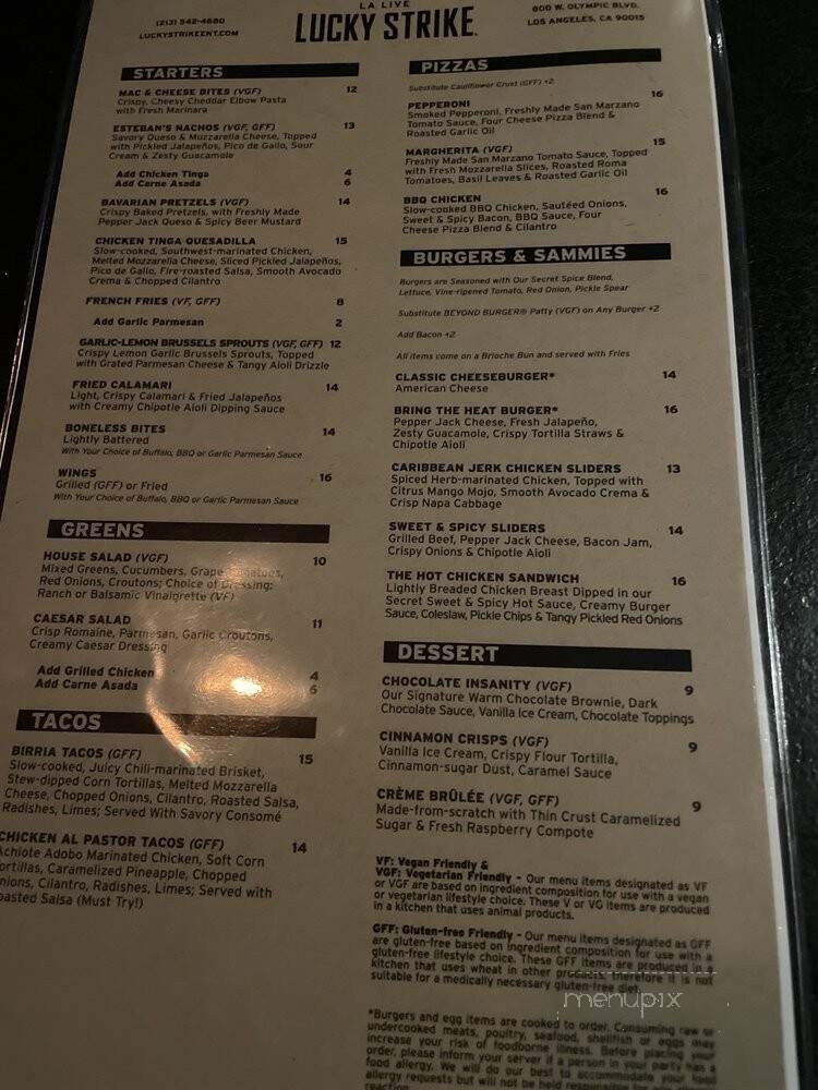Lucky Strike Lanes & Lounge - Los Angeles, CA menu_pic