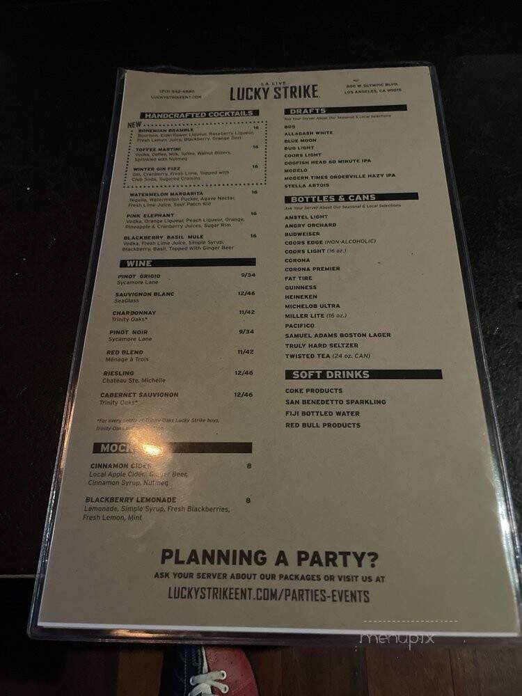 Lucky Strike Lanes & Lounge - Los Angeles, CA menu_pic
