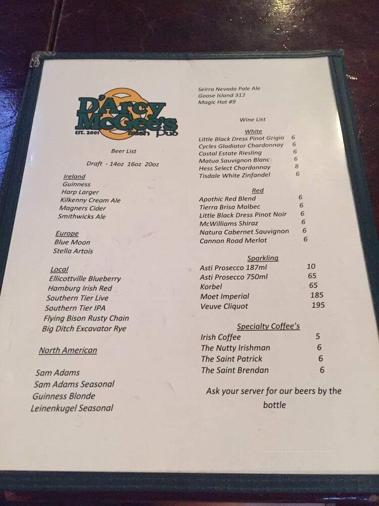D'Arcy McGee's - Buffalo, NY menu_pic