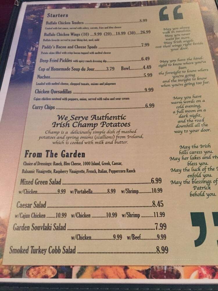 D'Arcy McGee's - Buffalo, NY menu_pic