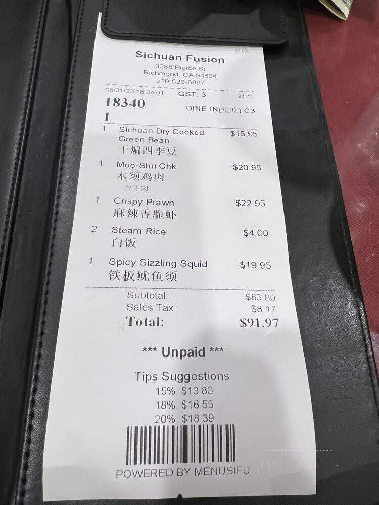 Sichuan Fusion - Richmond, CA menu_pic