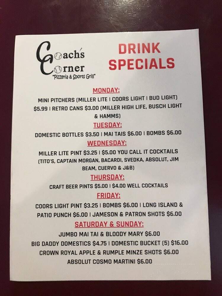Coach's Corner - Elk Grove Village, IL menu_pic