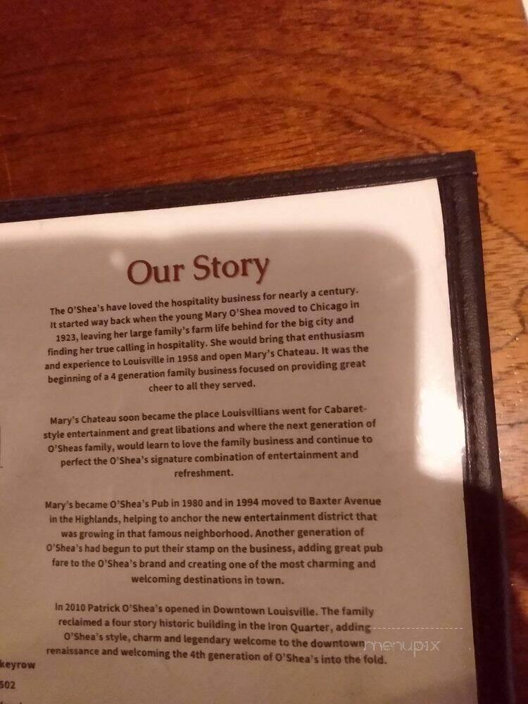 Patrick O'Shea's - Louisville, KY menu_pic