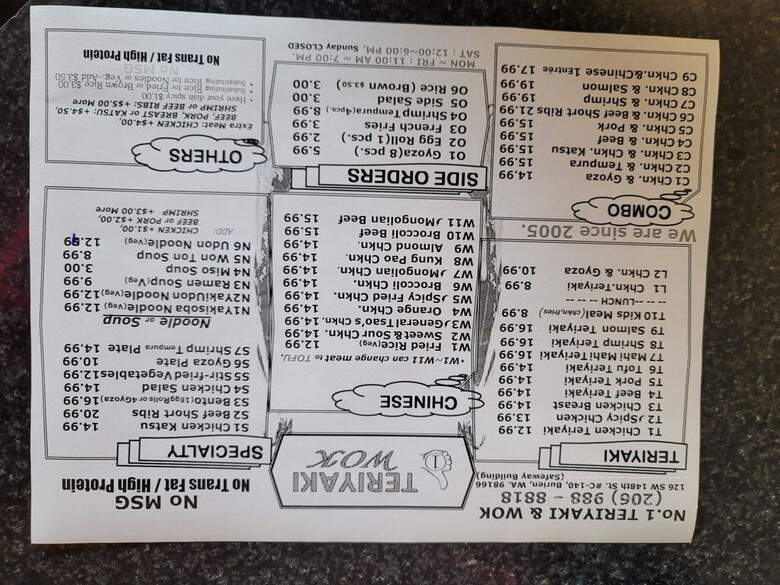No 1 Teriyaki & Wok - Burien, WA menu_pic