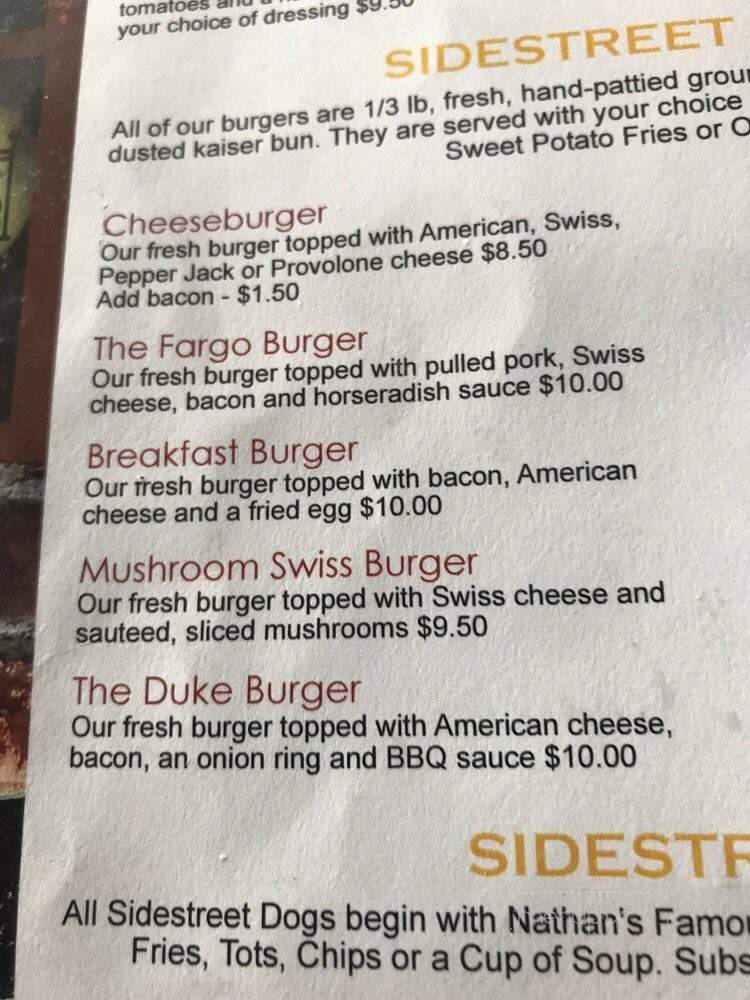 Sidestreet Grille & Pub - Fargo, ND menu_pic