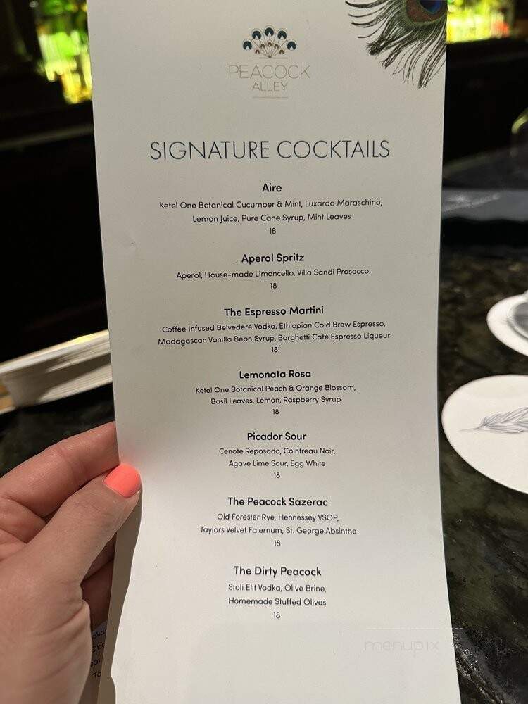 Peacock Alley - Orlando, FL menu_pic