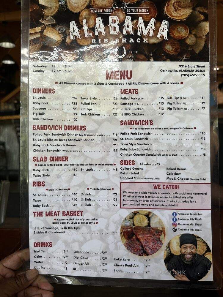 Bama Rib Shack - Gadsden, AL menu_pic