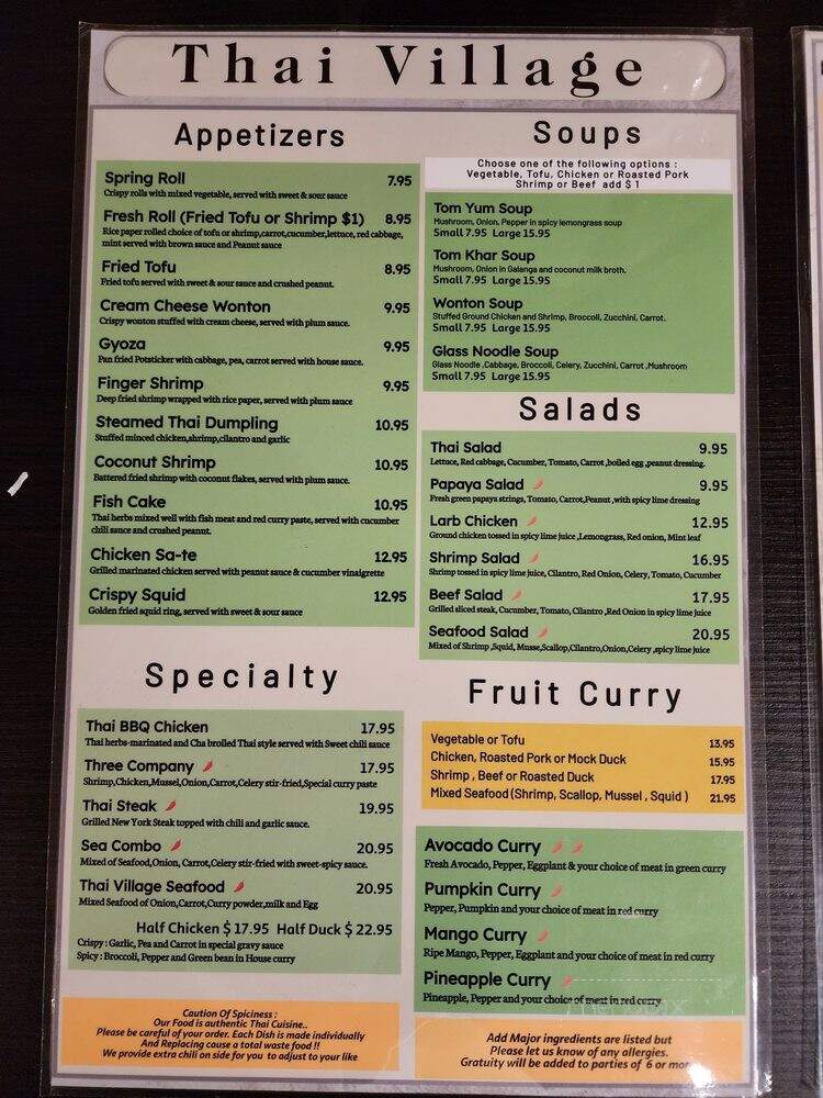 Thai Village - San Diego, CA menu_pic