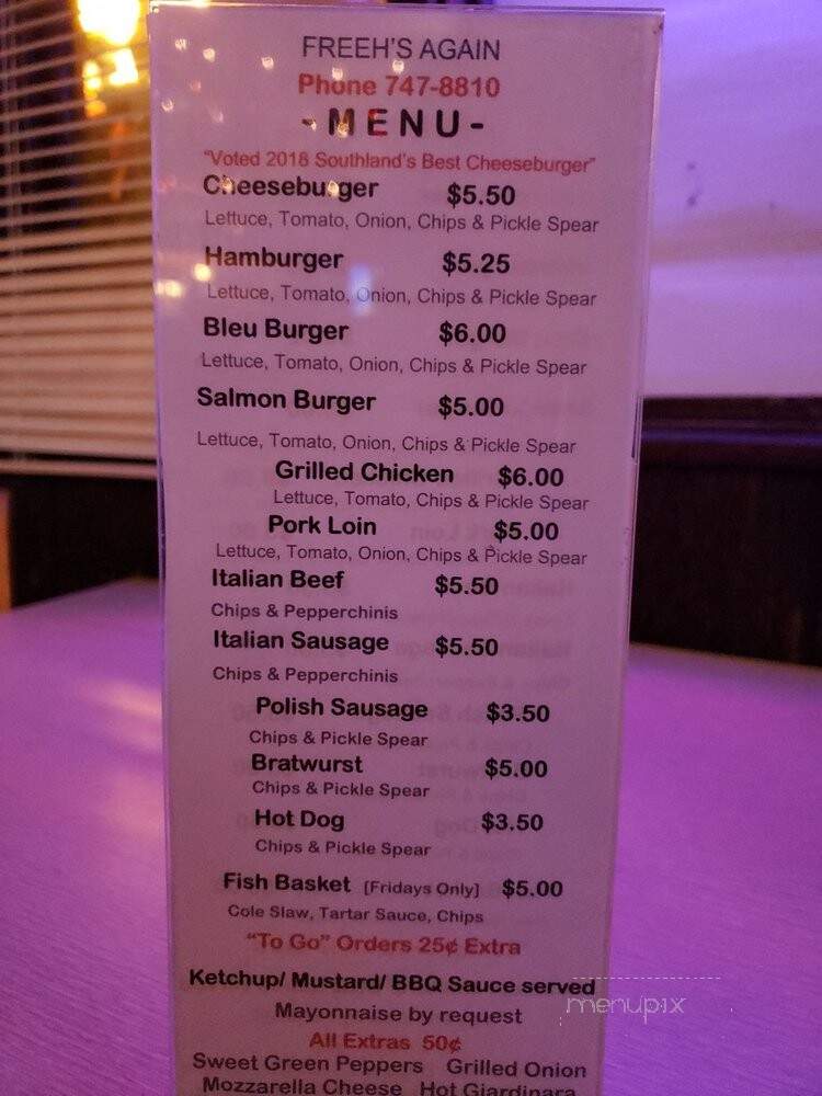 Freeh's Again - Matteson, IL menu_pic