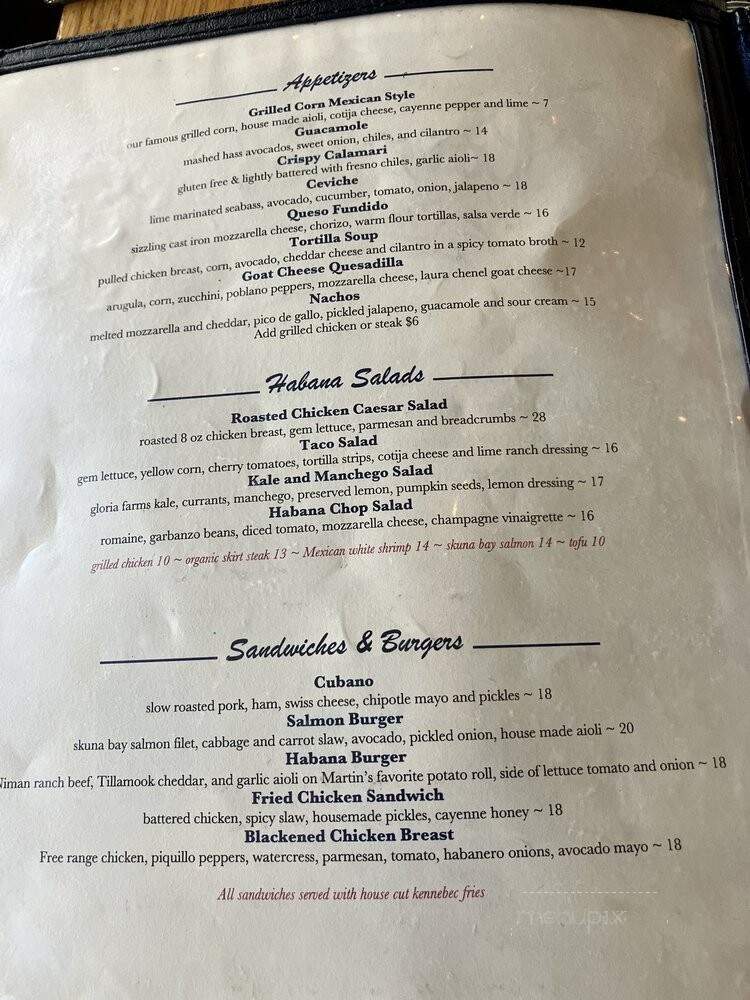 Cafe Habana - Malibu, CA menu_pic