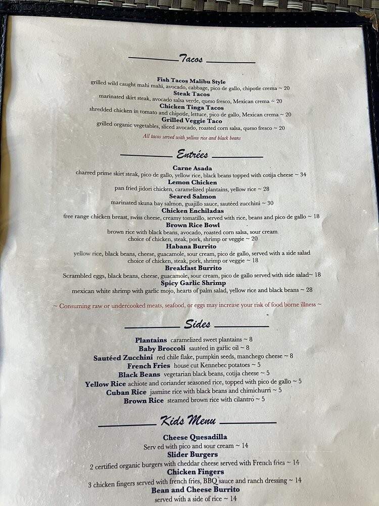 Cafe Habana - Malibu, CA menu_pic