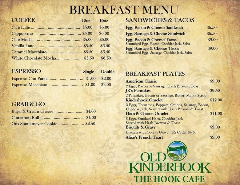 Hook Cafe at Old Kinderhook - Camdenton, MO menu_pic