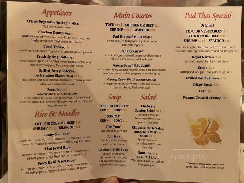 Chabaa Thai Bistro - Philadelphia, PA menu_pic