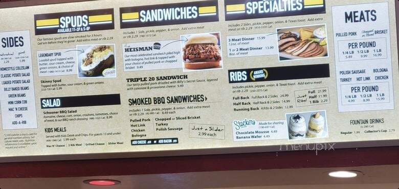 Billy Sims BBQ - Norman, OK menu_pic