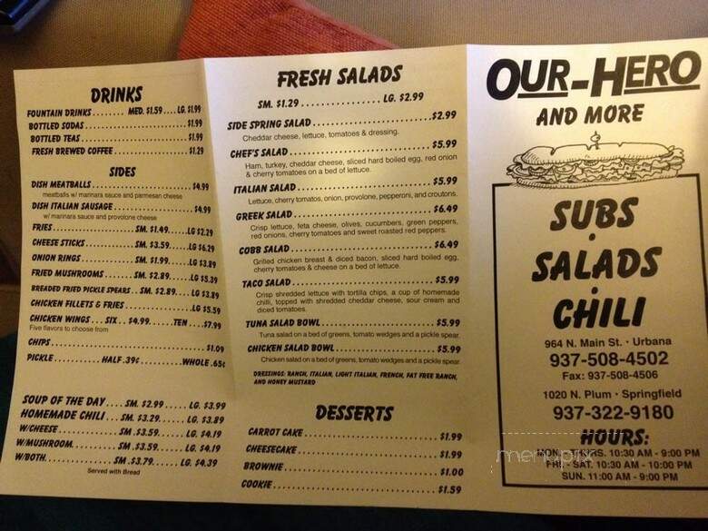 Our Hero - Springfield, OH menu_pic