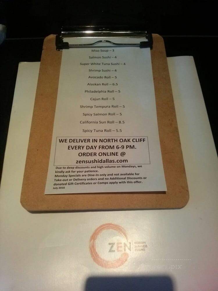 Zen Sushi - Dallas, TX menu_pic