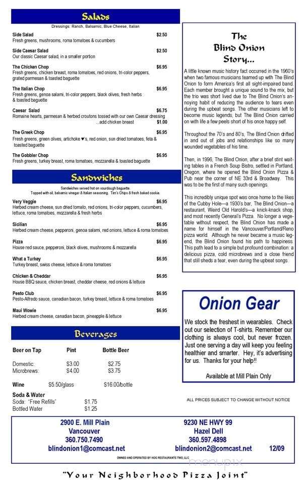 Blind Onion Pizza - Vancouver, WA menu_pic