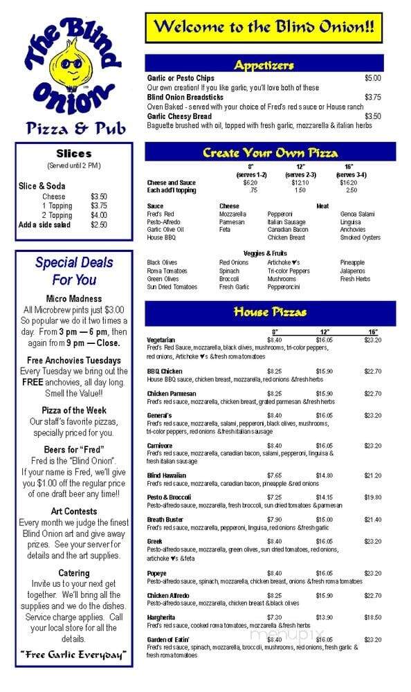 Blind Onion Pizza - Vancouver, WA menu_pic