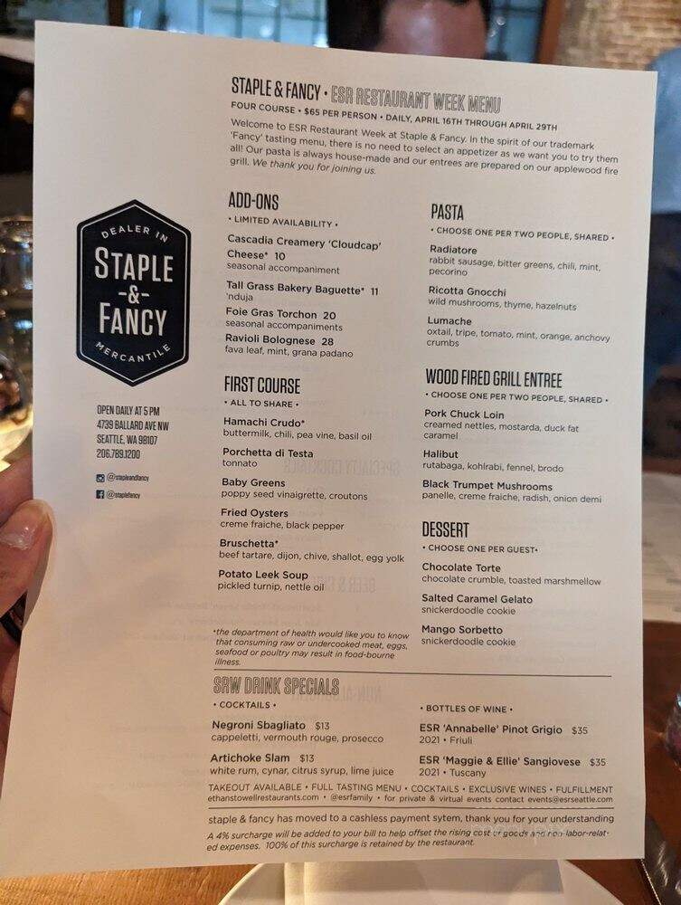 Staple & Fancy Mercantile - Seattle, WA menu_pic