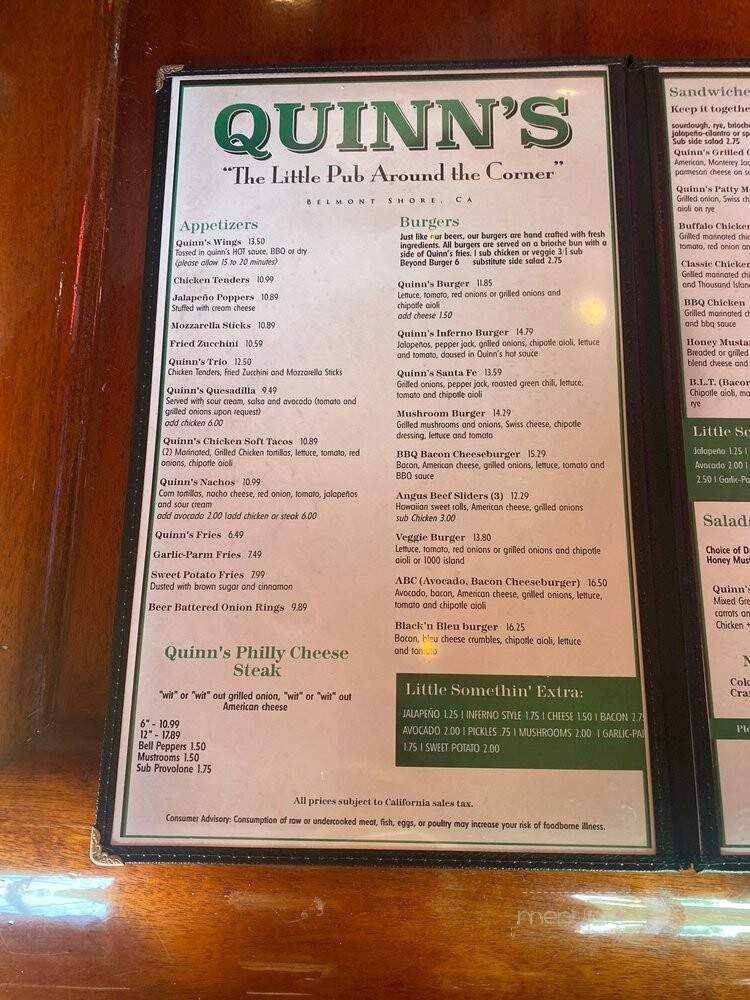 Quinn's Pub & Grub - Long Beach, CA menu_pic