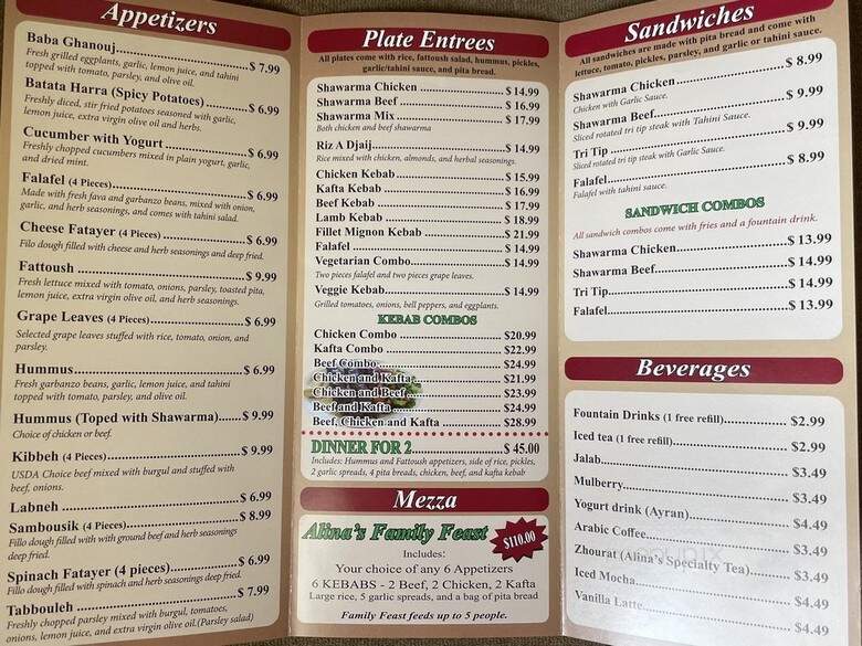 Alinas Lebanese Cuisine - Ontario, CA menu_pic