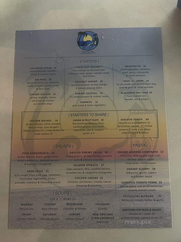 The Cliff - Laguna Beach, CA menu_pic