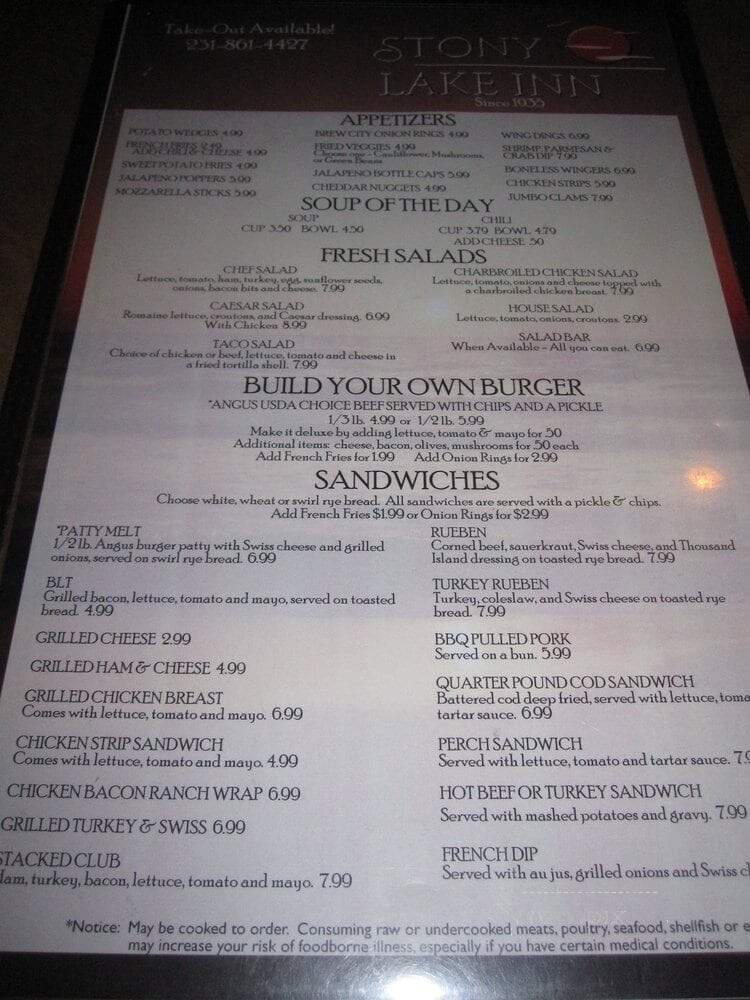 Stony Lake Yacht Club - Shelby, MI menu_pic