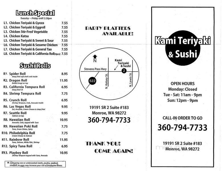 Kami teriyaki and sushi - Monroe, WA menu_pic