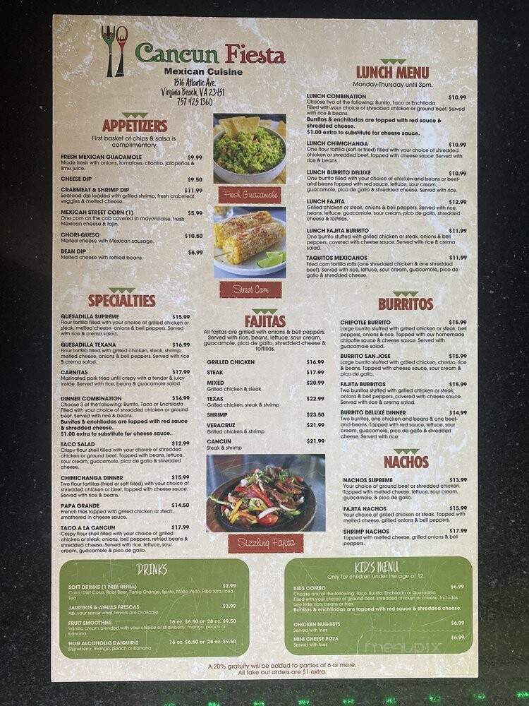 Cancun Fiesta Mexican Restaurant and Sports Bar - Virginia Beach, VA menu_pic