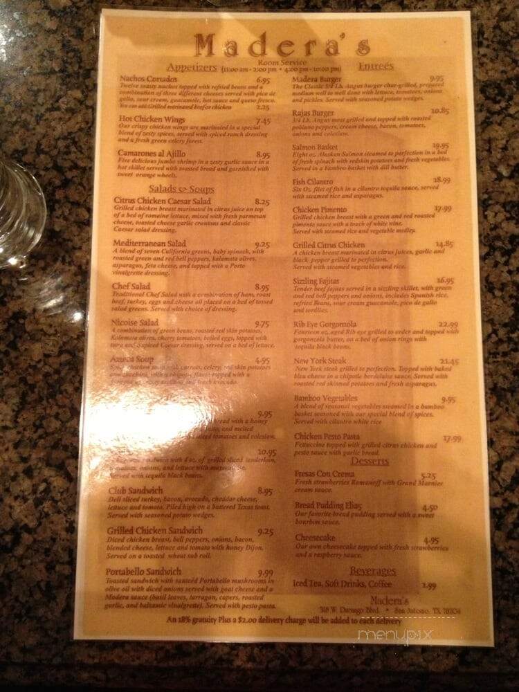 Madera's - San Antonio, TX menu_pic