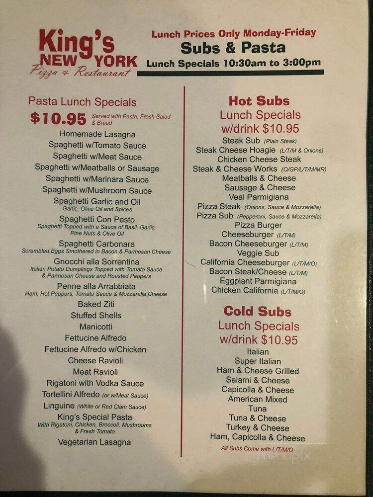 King's New York Pizza & Restaurant - Salem, WV menu_pic