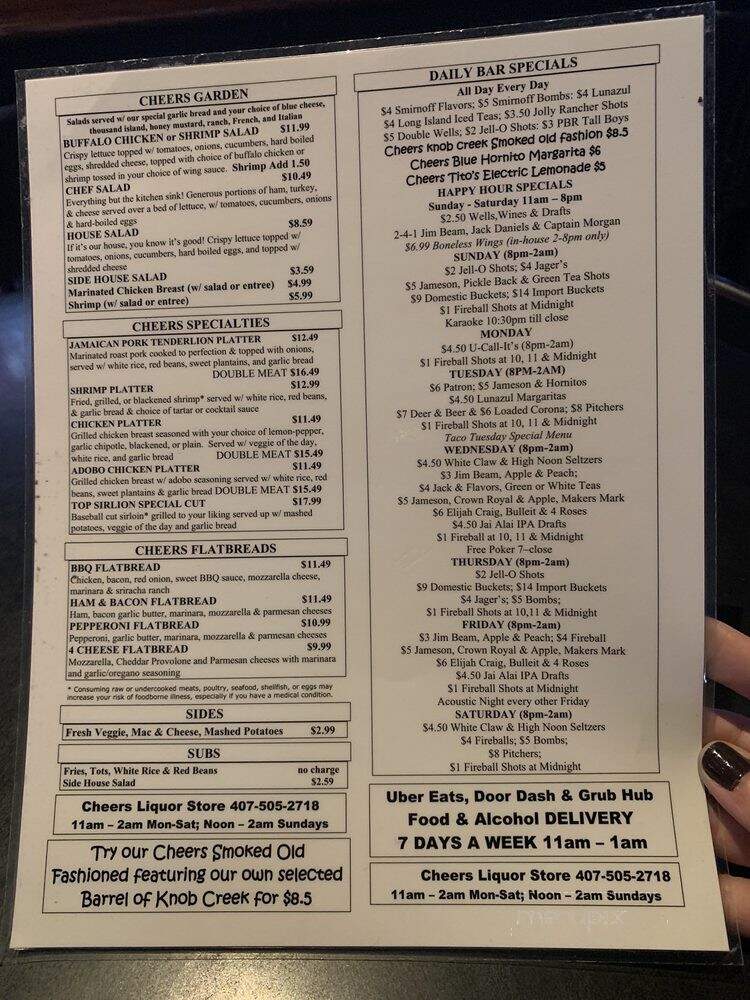 Cheers - Orlando, FL menu_pic