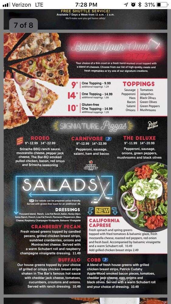 The Bar of Oshkosh - Oshkosh, WI menu_pic