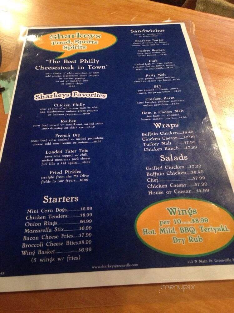 Sharkey's Pub - Greenville, SC menu_pic