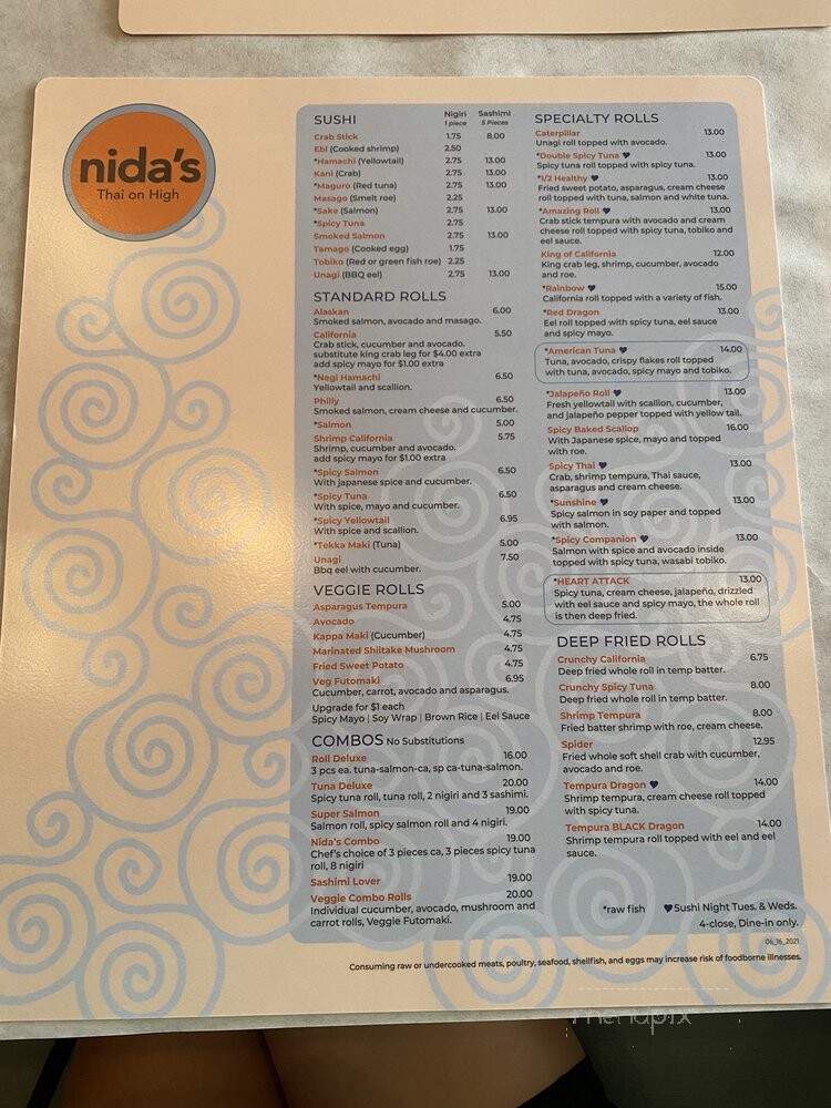 Nida's Thai on High - Columbus, OH menu_pic