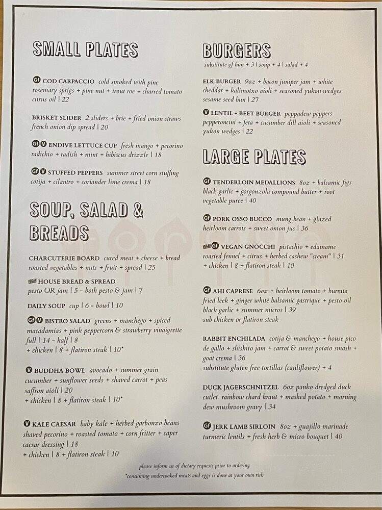 Forage bistro & lounge - Driggs, ID menu_pic