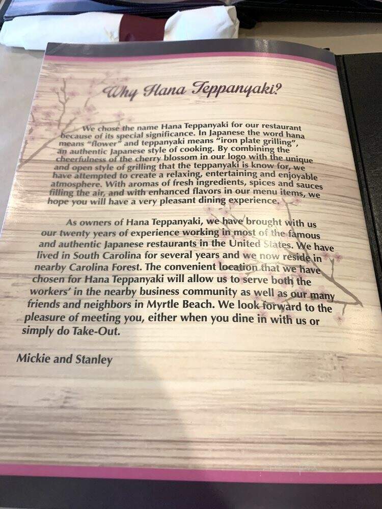 Hana Teppenyaki - Myrtle Beach, SC menu_pic