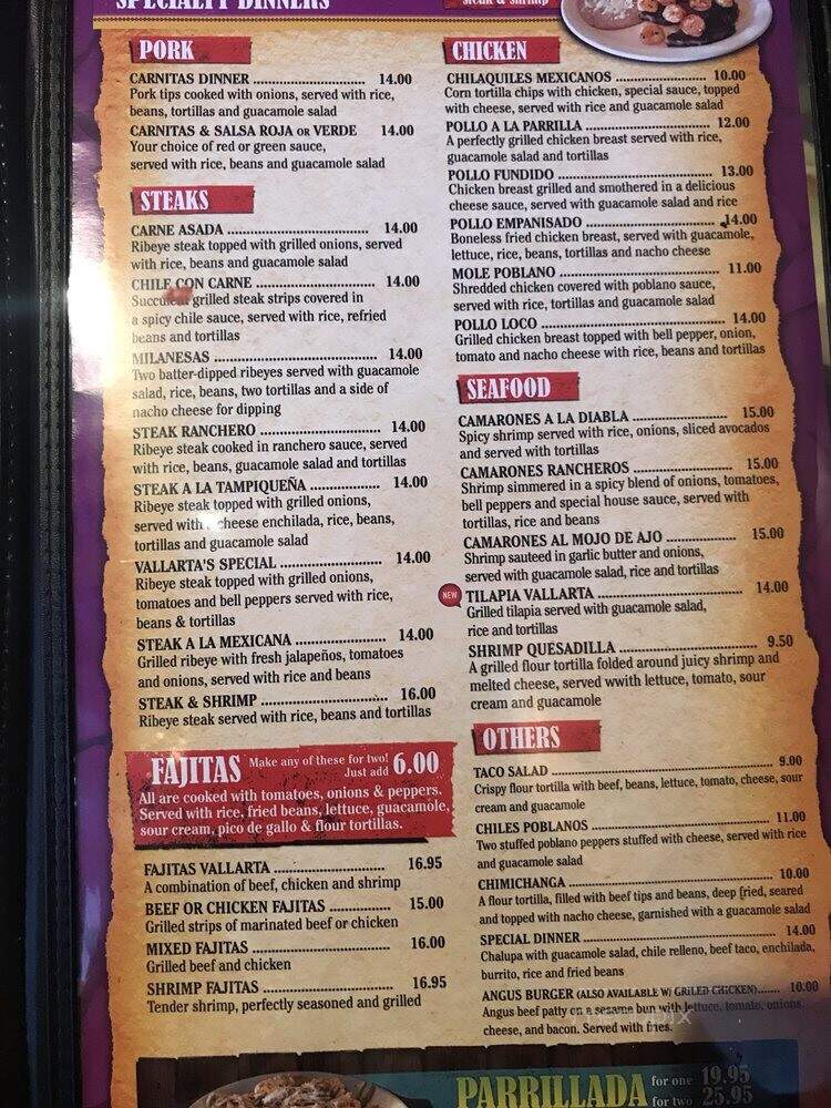 Vallarta's Restaurante Mexicano - Wesley Chapel, FL menu_pic