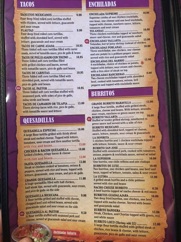 Vallarta's Restaurante Mexicano - Wesley Chapel, FL menu_pic