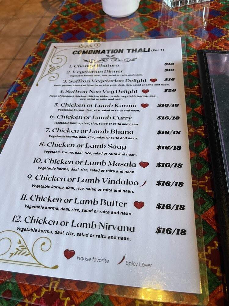Saffron Indian Cuisine - Thousand Oaks, CA menu_pic