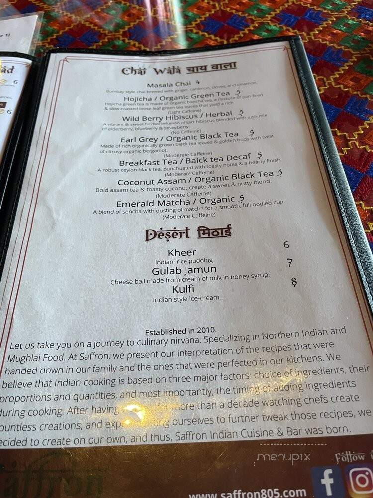 Saffron Indian Cuisine - Thousand Oaks, CA menu_pic