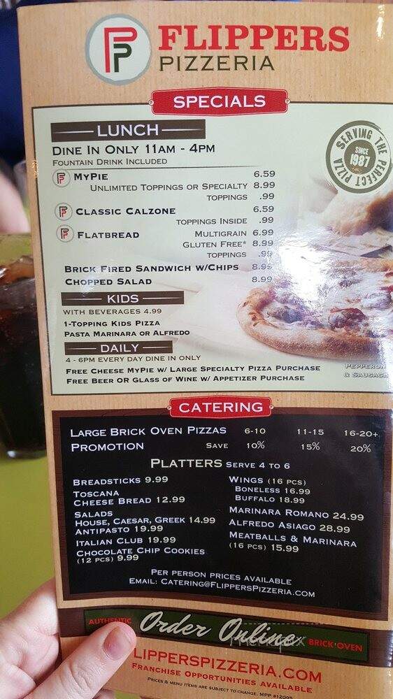 Flippers Pizzeria - Orlando, FL menu_pic