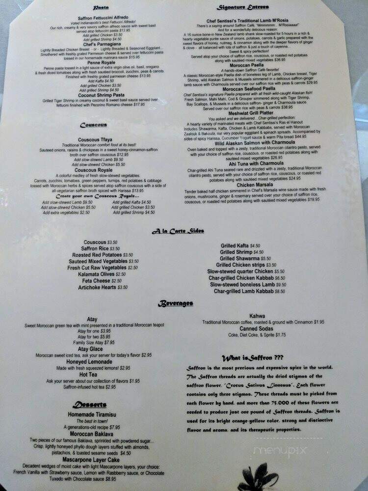 Saffron Cafe - Indianapolis, IN menu_pic