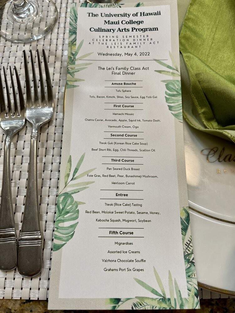 Class Act - Kahului, HI menu_pic