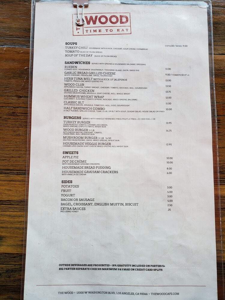 The Wood - Los Angeles, CA menu_pic