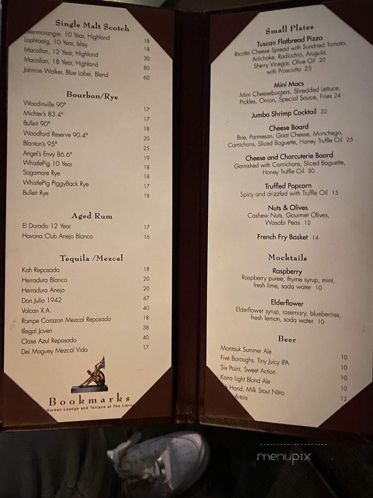Bookmarks, Rooftop Lounge at the Library Hotel - New York, NY menu_pic