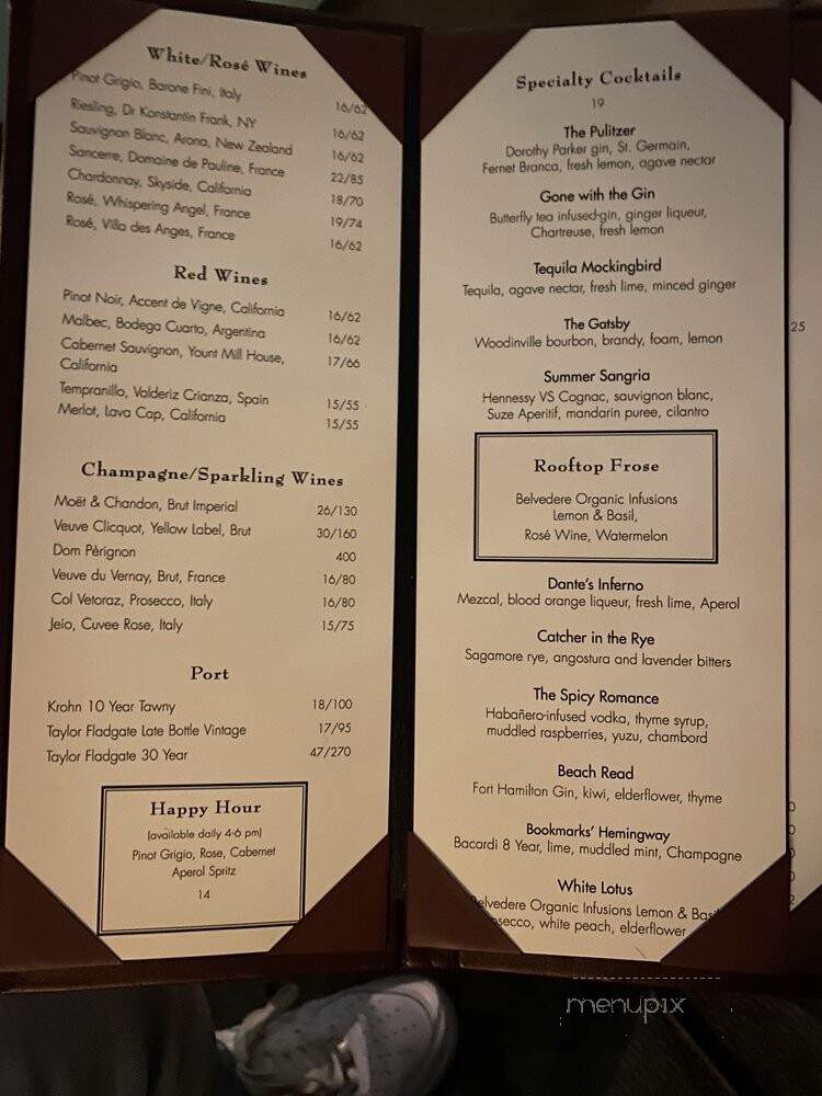 Bookmarks, Rooftop Lounge at the Library Hotel - New York, NY menu_pic