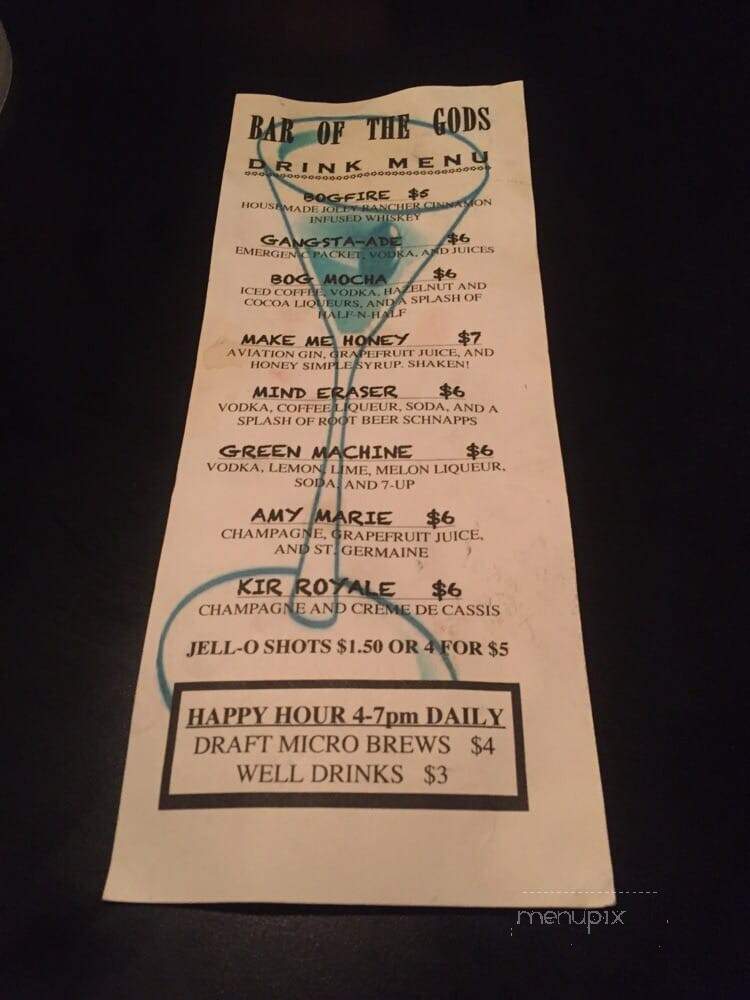 Bar of the Gods - Portland, OR menu_pic