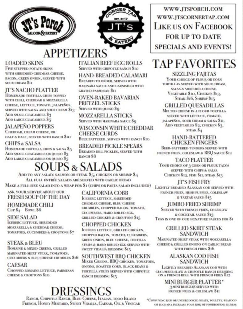 J T's Porch Saloon Eatery - Lombard, IL menu_pic