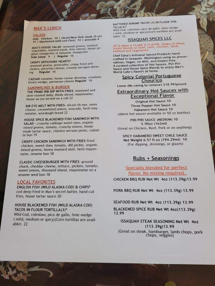 Max World Take Out - Issaquah, WA menu_pic